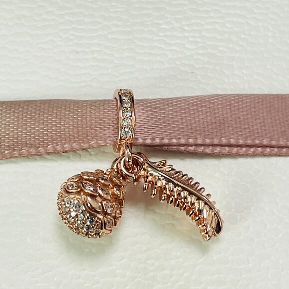 New Pandora Sparkling Pine Cone Dangle Charm Rose Gold-Plated - Picture 2 of 5